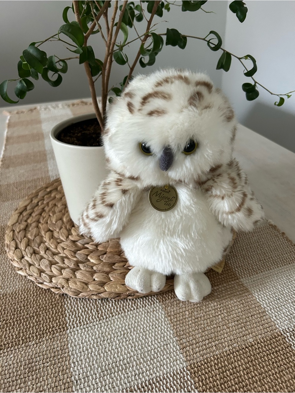 Miyoni White Brown Snowy Owl Plush - Soft Kids Stuffed Animal